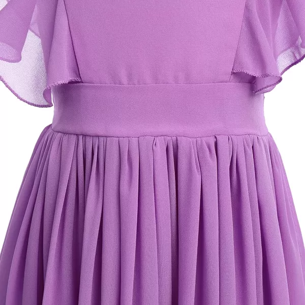 Chiffon Flower Girl Dresses Flutter Sleeves Junior Bridesmaid Dress for Kids Wedding Pageant Party Princess Maxi GownsPurple