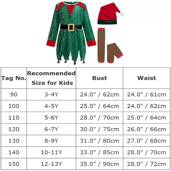 Christmas Elf Costume for Kids Girls Santa Elf Dress up Cosplay Xmas Suit Festival Outfit with Dress Belt Hat Socks SetGreen