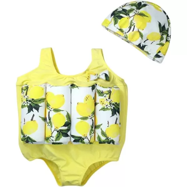 Floatation Swimsuits with Adjustable Buoyancy for 26 Years Kids Baby Girls Boys Float Suit Life Vest Swimwear with CapYellow Lemon