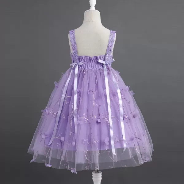 Flower Girl Butterfly Dress for Kids Baby Princess Birthday Weding Bridesmaid Pageant Formal Party Backless Tulle DressPurple