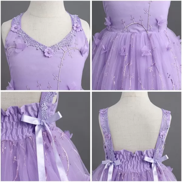 Flower Girl Butterfly Dress for Kids Baby Princess Birthday Weding Bridesmaid Pageant Formal Party Backless Tulle DressPurple