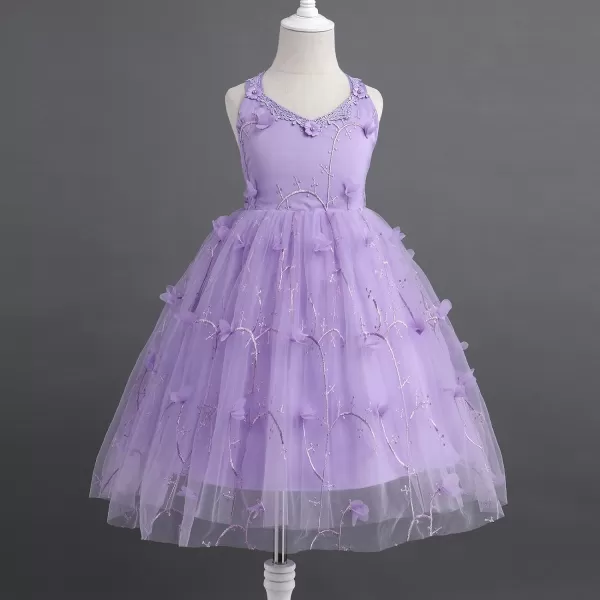 Flower Girl Butterfly Dress for Kids Baby Princess Birthday Weding Bridesmaid Pageant Formal Party Backless Tulle DressPurple