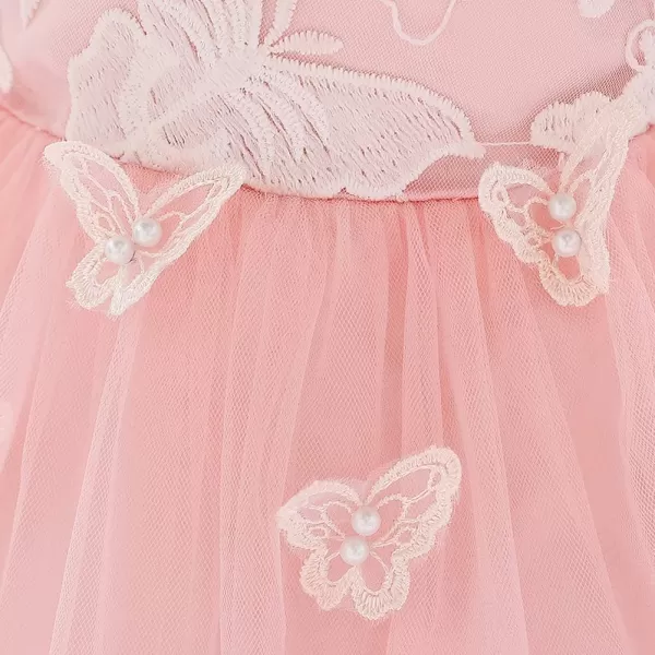 Flower Girl Butterfly Ruffle Tutu Dress for Infant Baby Christening Baptism Formal Wedding Birthday Party Tulle DressesPink