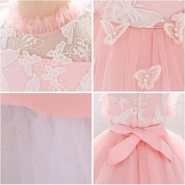 Flower Girl Butterfly Ruffle Tutu Dress for Infant Baby Christening Baptism Formal Wedding Birthday Party Tulle DressesPink