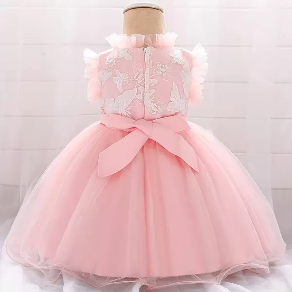 Flower Girl Butterfly Ruffle Tutu Dress for Infant Baby Christening Baptism Formal Wedding Birthday Party Tulle DressesPink