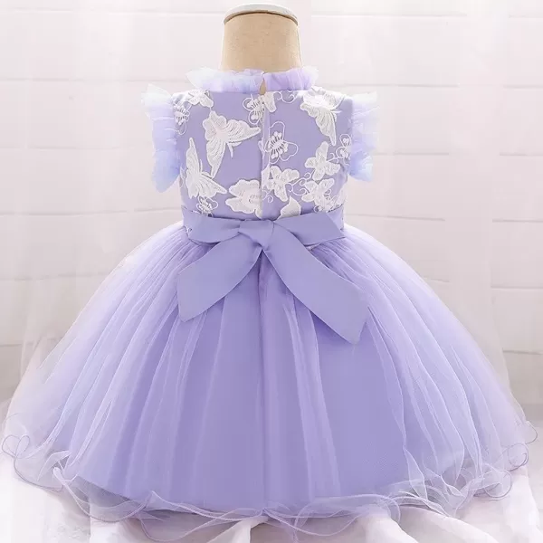 Flower Girl Butterfly Ruffle Tutu Dress for Infant Baby Christening Baptism Formal Wedding Birthday Party Tulle DressesPurple