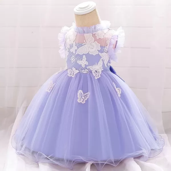 Flower Girl Butterfly Ruffle Tutu Dress for Infant Baby Christening Baptism Formal Wedding Birthday Party Tulle DressesPurple