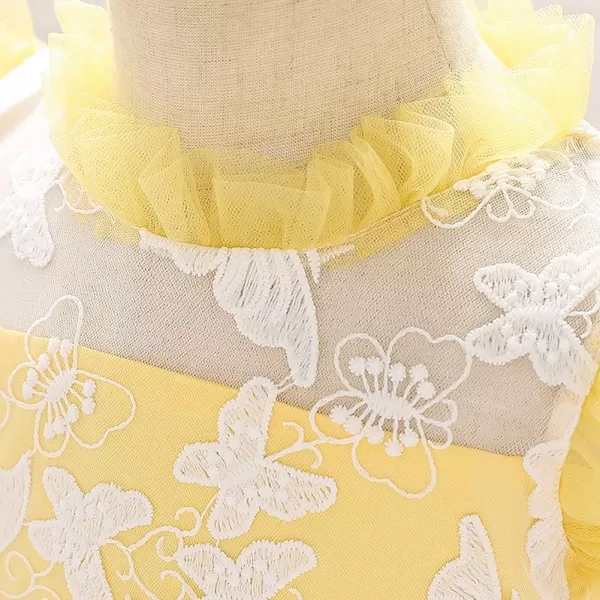 Flower Girl Butterfly Ruffle Tutu Dress for Infant Baby Christening Baptism Formal Wedding Birthday Party Tulle DressesYellow