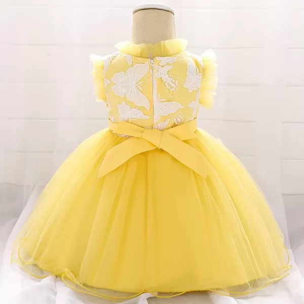 Flower Girl Butterfly Ruffle Tutu Dress for Infant Baby Christening Baptism Formal Wedding Birthday Party Tulle DressesYellow