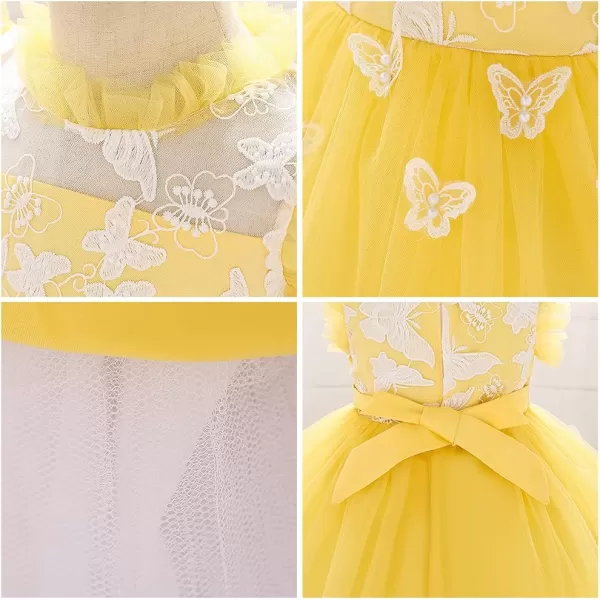 Flower Girl Butterfly Ruffle Tutu Dress for Infant Baby Christening Baptism Formal Wedding Birthday Party Tulle DressesYellow