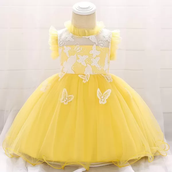 Flower Girl Butterfly Ruffle Tutu Dress for Infant Baby Christening Baptism Formal Wedding Birthday Party Tulle DressesYellow