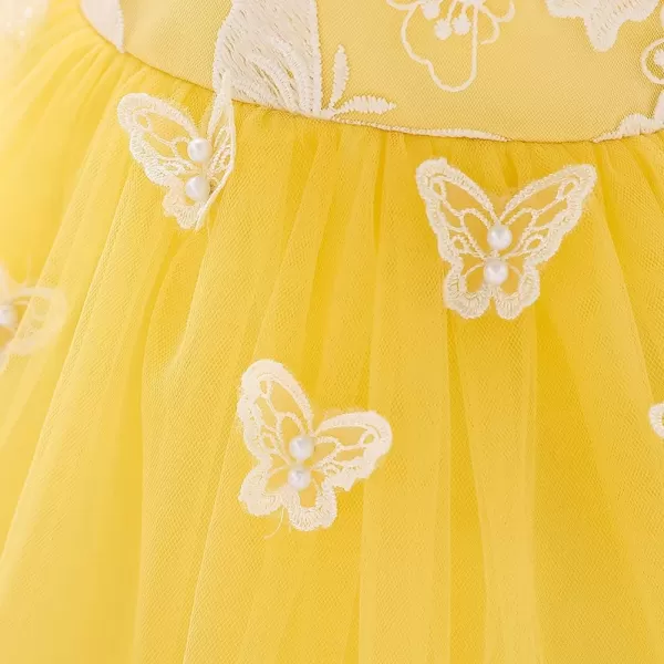 Flower Girl Butterfly Ruffle Tutu Dress for Infant Baby Christening Baptism Formal Wedding Birthday Party Tulle DressesYellow