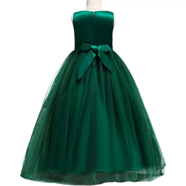 Flower Girl Embroidery Beaded Lace Princess Pageant Long Dress Maxi Tulle Gown Kids Prom Wedding Bridesmaid DressesGreen