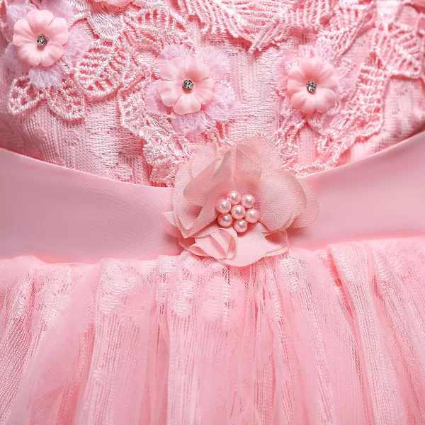 Flower Girl Embroidery Beaded Lace Princess Pageant Long Dress Maxi Tulle Gown Kids Prom Wedding Bridesmaid DressesPink