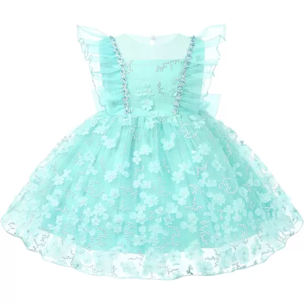 Flower Girl Flutter Bowknot Tutu Dress for Infant Baby Christening Baptism Formal Wedding Birthday Party Tulle DressesGreen