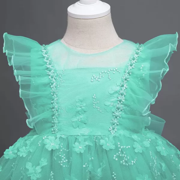 Flower Girl Flutter Bowknot Tutu Dress for Infant Baby Christening Baptism Formal Wedding Birthday Party Tulle DressesGreen