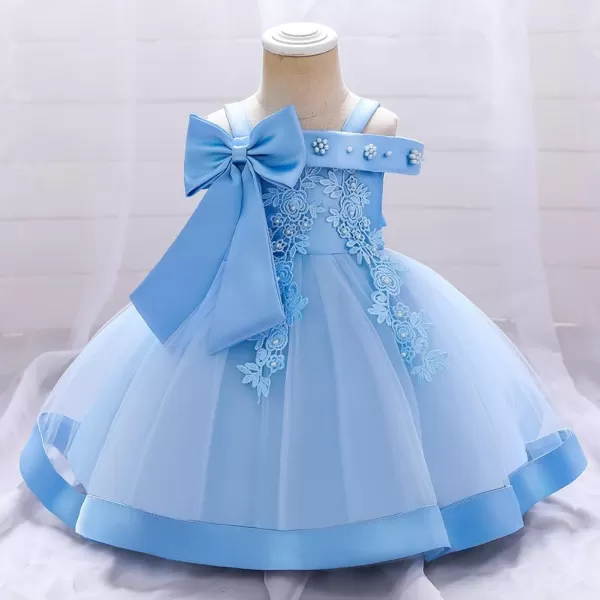 Flower Girl Lace Bowknot Tutu Dress for Kids Baby Princess Wedding Bridesmaid Birthday Party Pageant Baptism DressesBlue  Lace