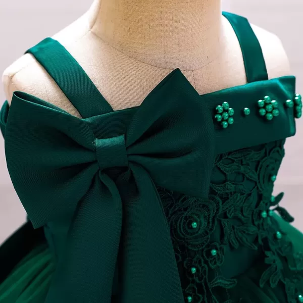 Flower Girl Lace Bowknot Tutu Dress for Kids Baby Princess Wedding Bridesmaid Birthday Party Pageant Baptism DressesDark Green  Lace