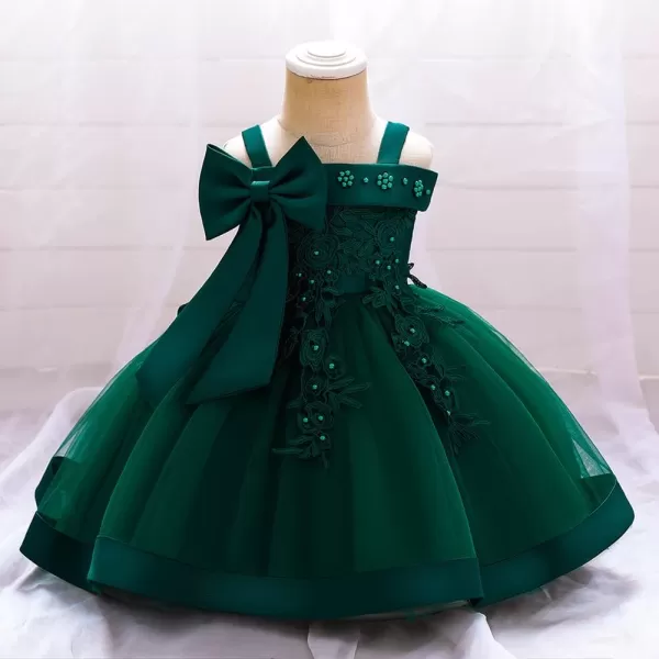 Flower Girl Lace Bowknot Tutu Dress for Kids Baby Princess Wedding Bridesmaid Birthday Party Pageant Baptism DressesDark Green  Lace