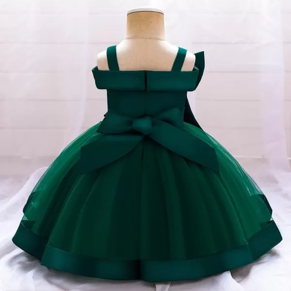 Flower Girl Lace Bowknot Tutu Dress for Kids Baby Princess Wedding Bridesmaid Birthday Party Pageant Baptism DressesDark Green  Lace