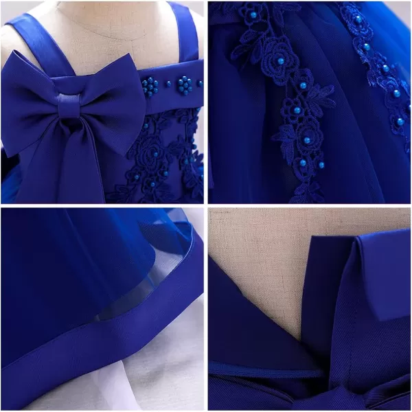 Flower Girl Lace Bowknot Tutu Dress for Kids Baby Princess Wedding Bridesmaid Birthday Party Pageant Baptism DressesRoyal Blue  Lace