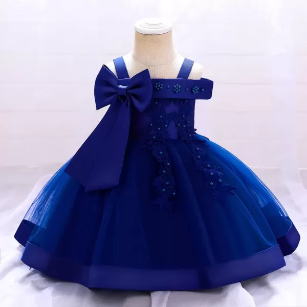 Flower Girl Lace Bowknot Tutu Dress for Kids Baby Princess Wedding Bridesmaid Birthday Party Pageant Baptism DressesRoyal Blue  Lace