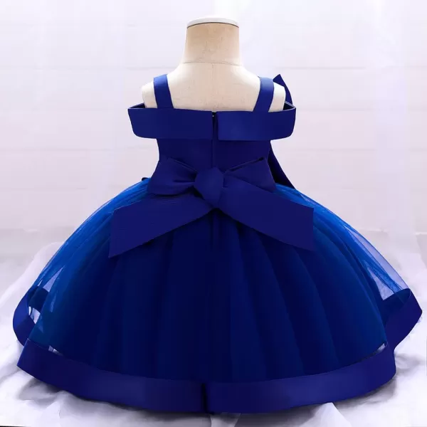 Flower Girl Lace Bowknot Tutu Dress for Kids Baby Princess Wedding Bridesmaid Birthday Party Pageant Baptism DressesRoyal Blue  Lace