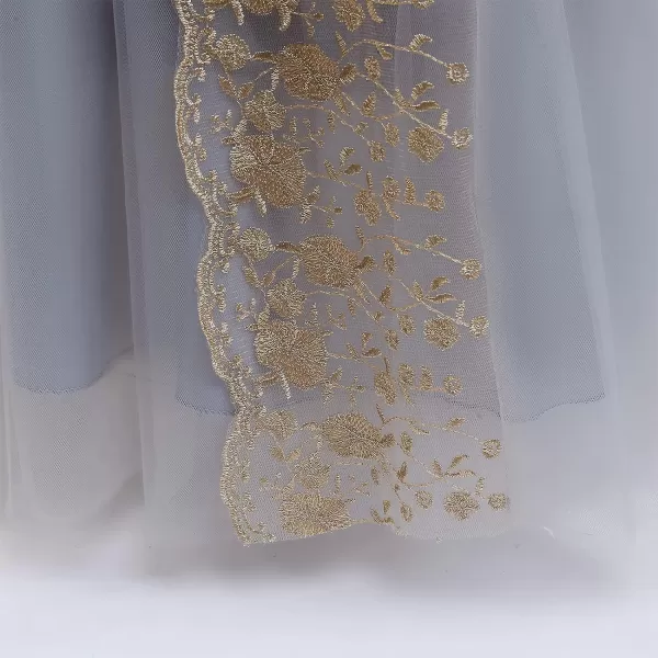 Flower Girl Lace Dress for Kids Wedding Bridesmaid Pageant Party Formal Gown Princess Communion Tulle VBack DressesGray
