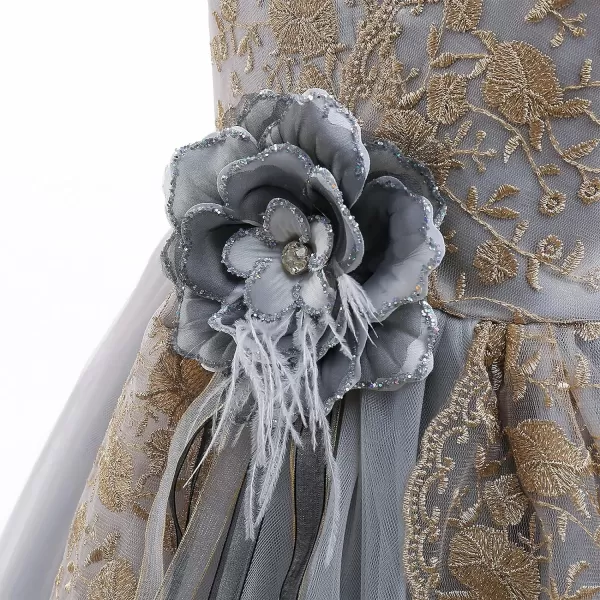 Flower Girl Lace Dress for Kids Wedding Bridesmaid Pageant Party Formal Gown Princess Communion Tulle VBack DressesGray