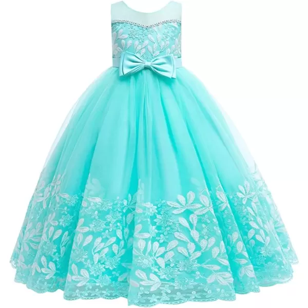 Flower Girl Lace Dress for Kids Wedding Bridesmaid Pageant Party Formal Gown Princess Communion Tulle VBack DressesGreen  Vback