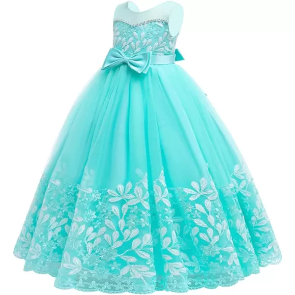 Flower Girl Lace Dress for Kids Wedding Bridesmaid Pageant Party Formal Gown Princess Communion Tulle VBack DressesGreen  Vback