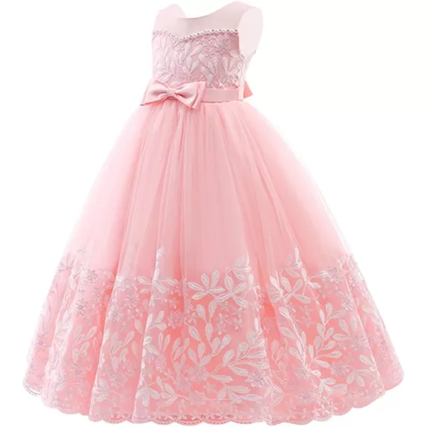 Flower Girl Lace Dress for Kids Wedding Bridesmaid Pageant Party Formal Gown Princess Communion Tulle VBack DressesPink  Vback