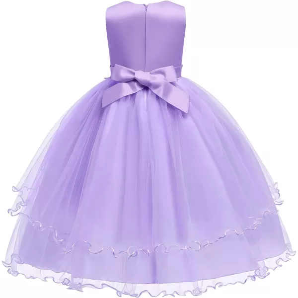 Flower Girl Lace Dress for Kids Wedding Bridesmaid Pageant Party Formal Gown Princess Communion Tulle VBack DressesPurple  Flower