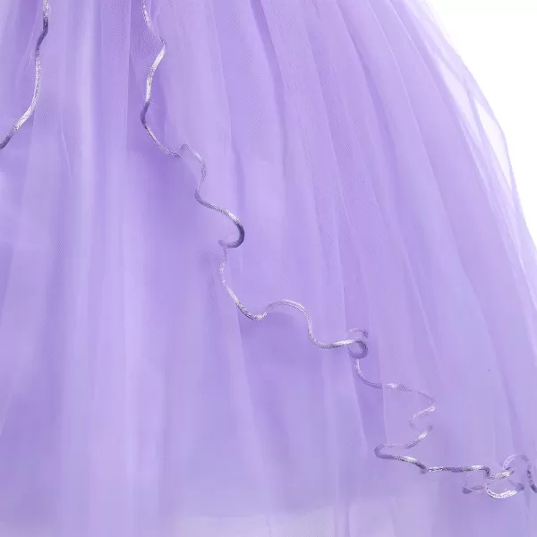 Flower Girl Lace Dress for Kids Wedding Bridesmaid Pageant Party Formal Gown Princess Communion Tulle VBack DressesPurple  Flower