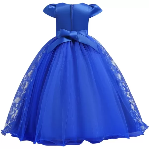 Flower Girl Lace Dress for Kids Wedding Bridesmaid Pageant Party Formal Gown Princess Communion Tulle VBack DressesRoyal Blue  Cap Sleeve