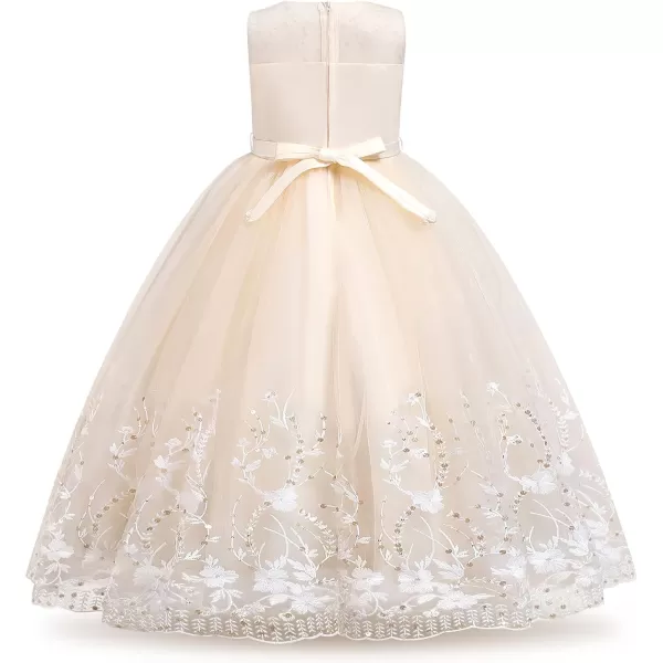 Flower Girl Lace Dress for Kids Wedding Bridesmaid Pageant Party Formal Long Gown First Communion Sequin Tulle DressesChampagne