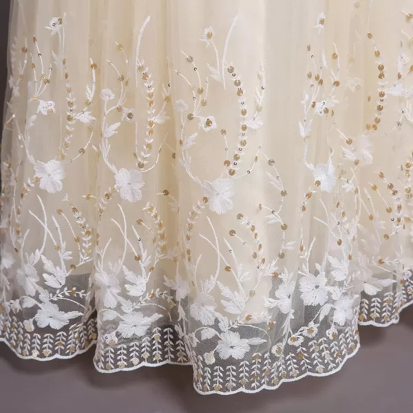 Flower Girl Lace Dress for Kids Wedding Bridesmaid Pageant Party Formal Long Gown First Communion Sequin Tulle DressesChampagne