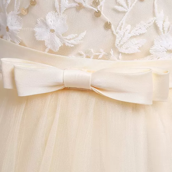 Flower Girl Lace Dress for Kids Wedding Bridesmaid Pageant Party Formal Long Gown First Communion Sequin Tulle DressesChampagne