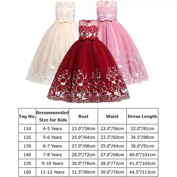 Flower Girl Lace Dress for Kids Wedding Bridesmaid Pageant Party Formal Long Gown First Communion Sequin Tulle DressesDark Red