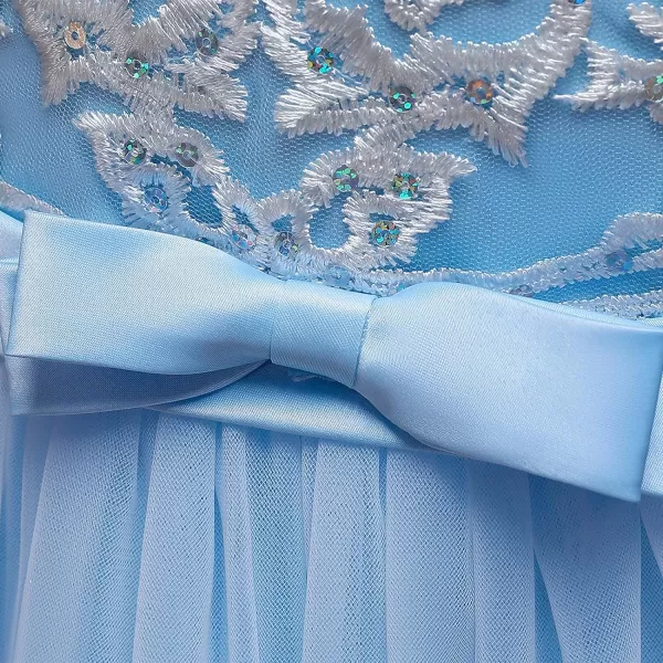Flower Girl Lace Dress for Kids Wedding Bridesmaid Pageant Party Formal Long Gown Princess Communion Tulle Bow DressesBlue