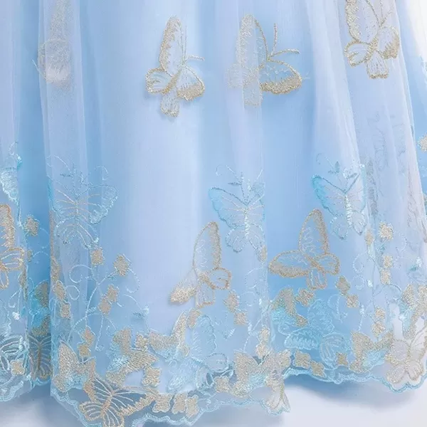 Flower Girl Lace Dress for Kids Wedding Bridesmaid Pageant Party Formal Long Gown Princess Communion Tulle Bow DressesLight Blue  Butterfly