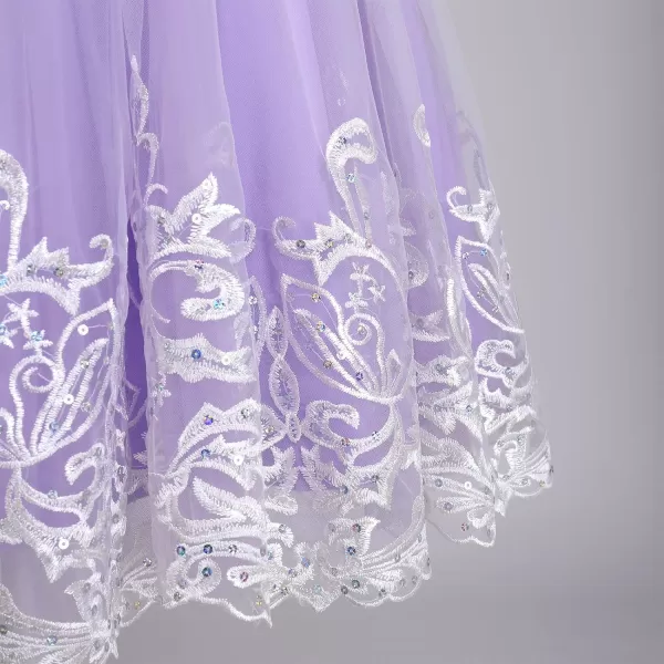 Flower Girl Lace Dress for Kids Wedding Bridesmaid Pageant Party Formal Long Gown Princess Communion Tulle Bow DressesLight Purple