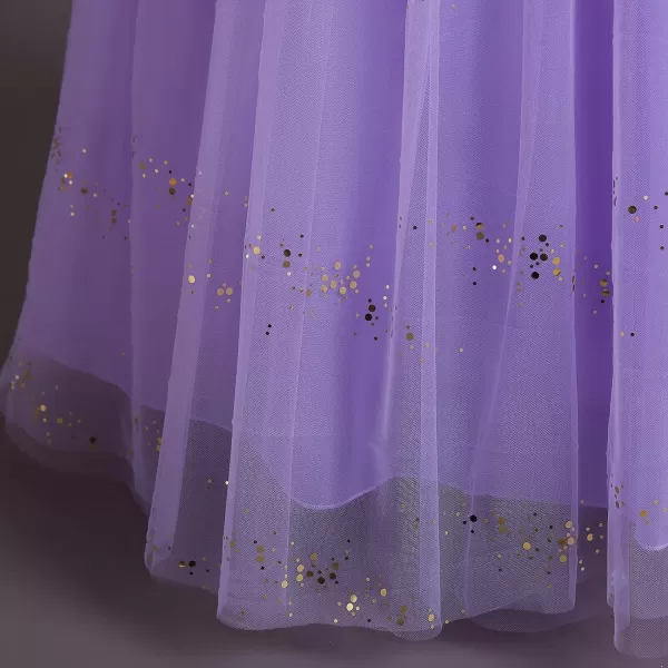 Flower Girl Lace Dress for Kids Wedding Bridesmaid Pageant Party Formal Long Gown Princess Communion Tulle Bow DressesPurple  Sequin