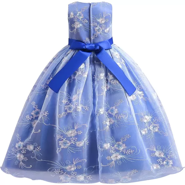 Flower Girl Lace Dress for Kids Wedding Bridesmaid Pageant Party Formal Long Gown Princess Communion Tulle Bow DressesRoyal Blue  Shiny