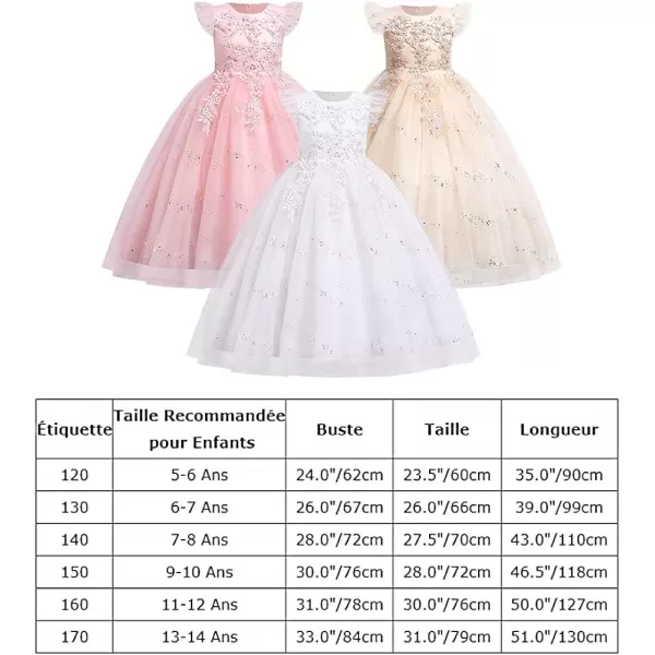 Flower Girl Lace Dress for Kids Wedding Bridesmaid Pageant Party Formal Long Gown Princess Communion Tulle Bow DressesWhite  Sequin