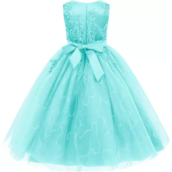 Flower Girl Lace Dress for Kids Wedding Bridesmaid Pageant Party Formal Long Gown Princess Communion Tulle Dresses 312Aqua