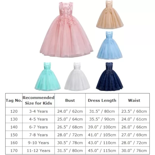 Flower Girl Lace Dress for Kids Wedding Bridesmaid Pageant Party Formal Long Gown Princess Communion Tulle Dresses 312Aqua