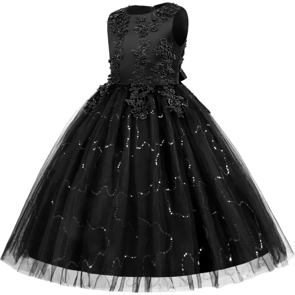 Flower Girl Lace Dress for Kids Wedding Bridesmaid Pageant Party Formal Long Gown Princess Communion Tulle Dresses 312Black