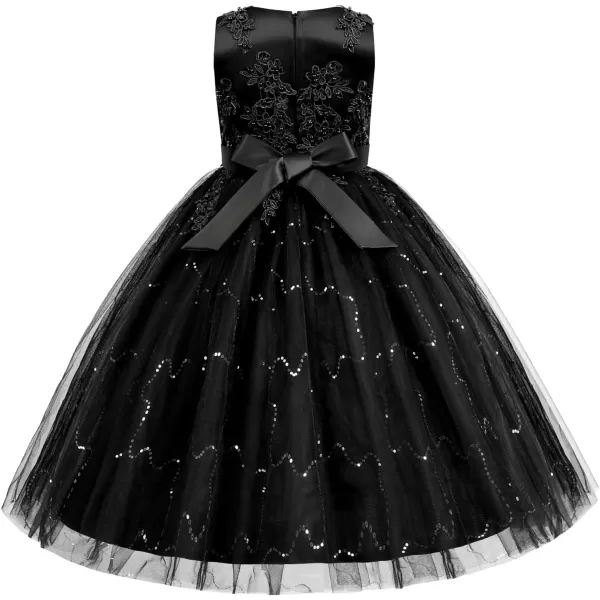 Flower Girl Lace Dress for Kids Wedding Bridesmaid Pageant Party Formal Long Gown Princess Communion Tulle Dresses 312Black