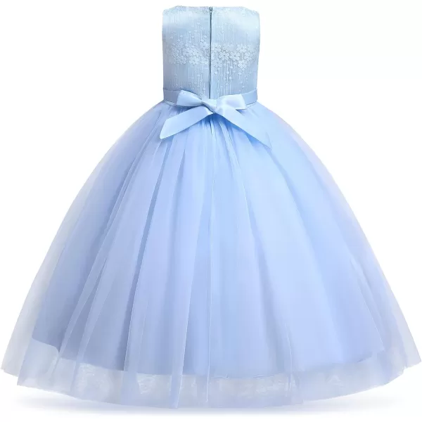 Flower Girl Lace Dress for Kids Wedding Bridesmaid Pageant Party Formal Long Gown Princess Communion Tulle Dresses 312Blue  Flower